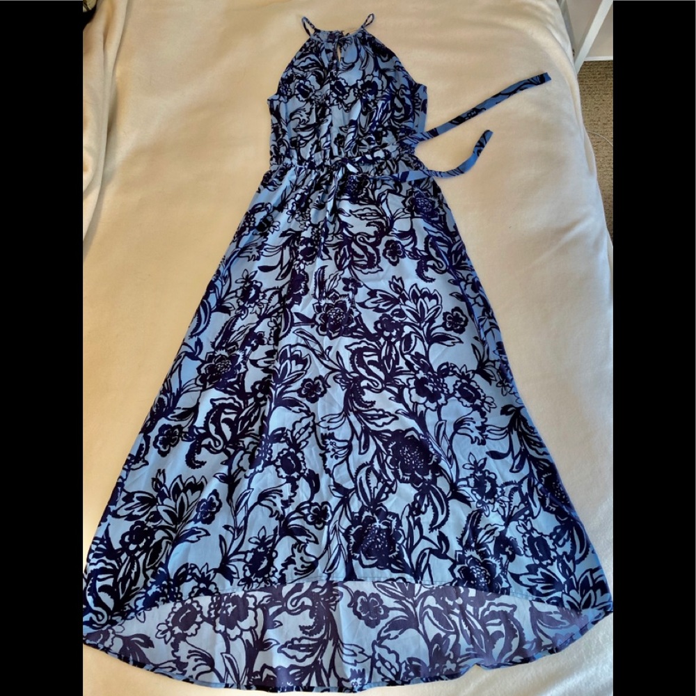 Loft hi-low blue floral maxi dress